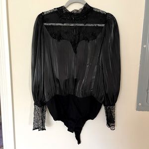 Black Lace Blouse Turtle Neck Revolve Beaded Silk